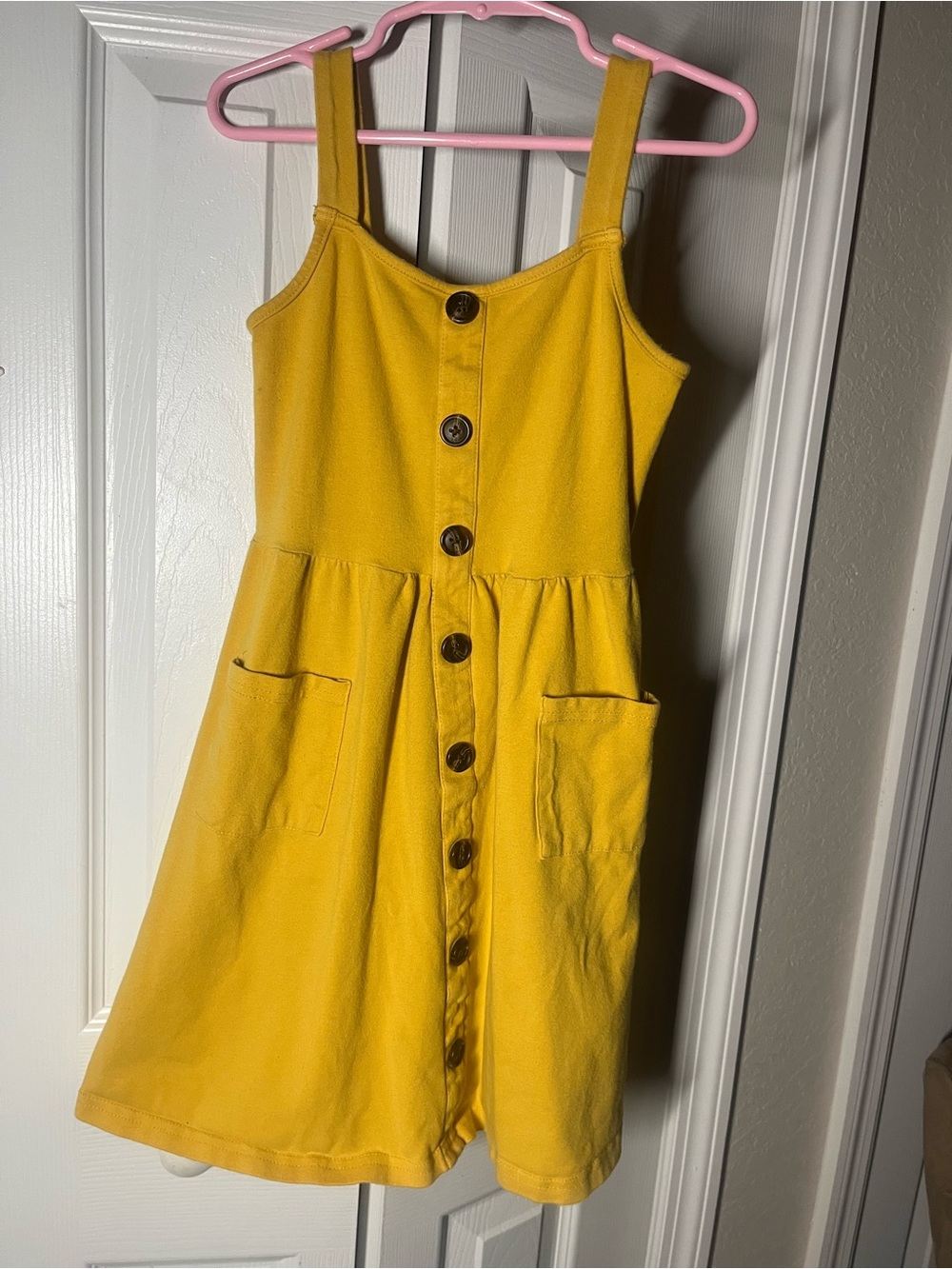 Arshiner girls cotton yellow buttoned tank top summer dress with pockets size 6